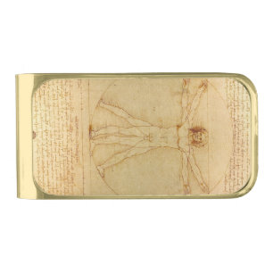 Vitruvian Man by Leonardo Da Vinci Gold Finish Money Clip