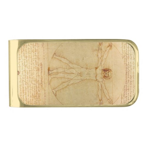 Vitruvian Man by Leonardo Da Vinci Gold Finish Money Clip