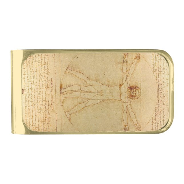 Vitruvian Man by Leonardo Da Vinci Gold Finish Money Clip (Front)