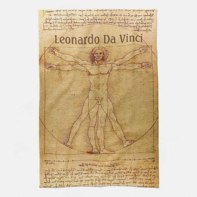 Vitruvian Man By Leonardo Da Vinci Kitchen Towel (Vertical)
