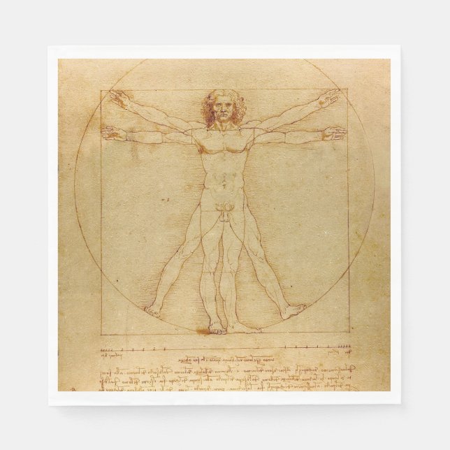 Vitruvian Man by Leonardo Da Vinci Napkins (Front)