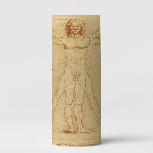 Vitruvian Man by Leonardo Da Vinci Pillar Candle