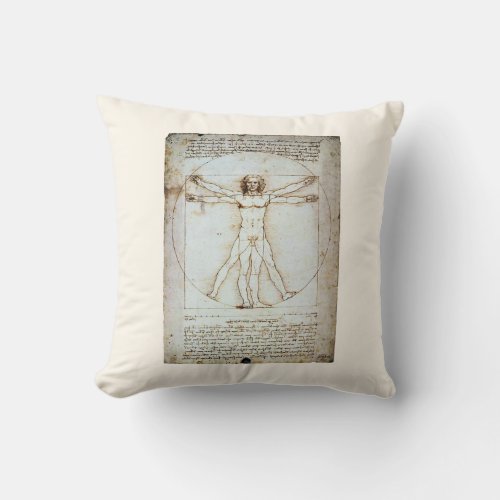 Vitruvian Man c 1490 Leonardo da Vinci Card Throw Pillow