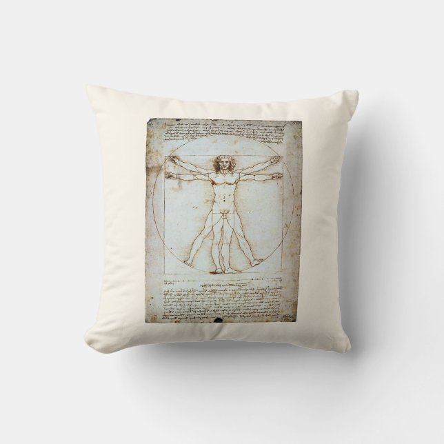 Vitruvian Man, c 1490, Leonardo da Vinci Card Throw Pillow (Front)