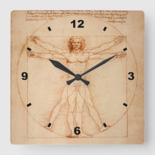 Vitruvian Man ~  Leonardo da Vinci ` 1490 ` Venice Square Wall Clock