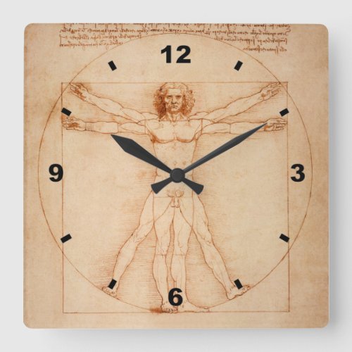 Vitruvian Man   Leonardo da Vinci  1490  Venice Square Wall Clock