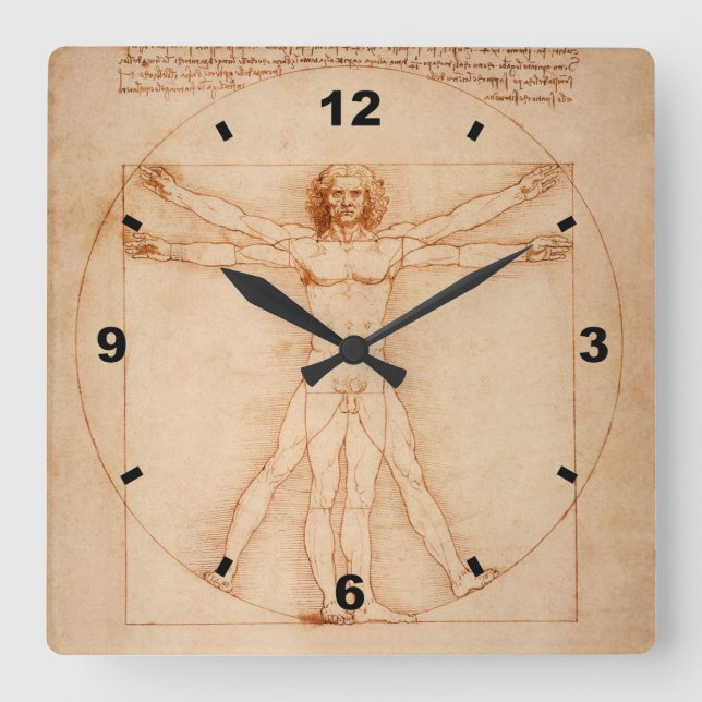 Vitruvian Man ~  Leonardo da Vinci ` 1490 ` Venice Square Wall Clock (Front)