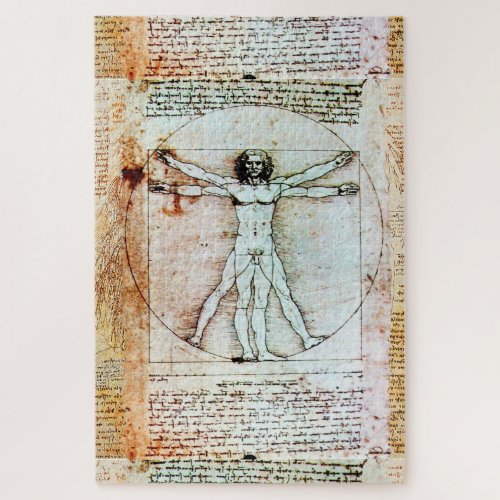 VITRUVIAN MAN Leonardo Da Vinci Antique Parchment  Jigsaw Puzzle