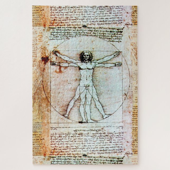 VITRUVIAN MAN Leonardo Da Vinci Antique Parchment  Jigsaw Puzzle (Vertical)