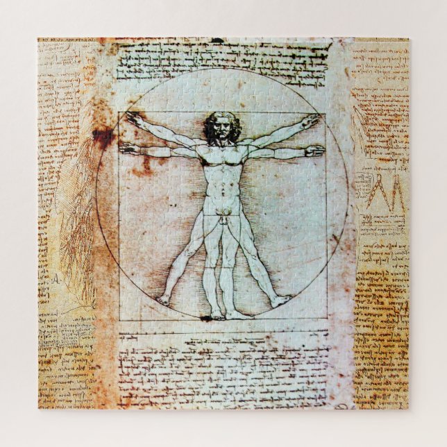 VITRUVIAN MAN Leonardo Da Vinci Antique Parchment  Jigsaw Puzzle (Vertical)