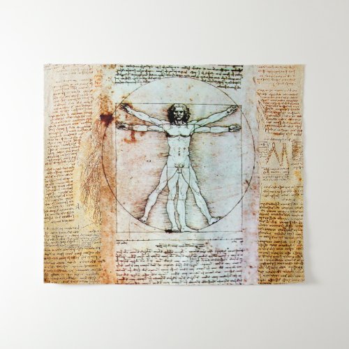 VITRUVIAN MAN Leonardo Da Vinci Antique Parchment Tapestry