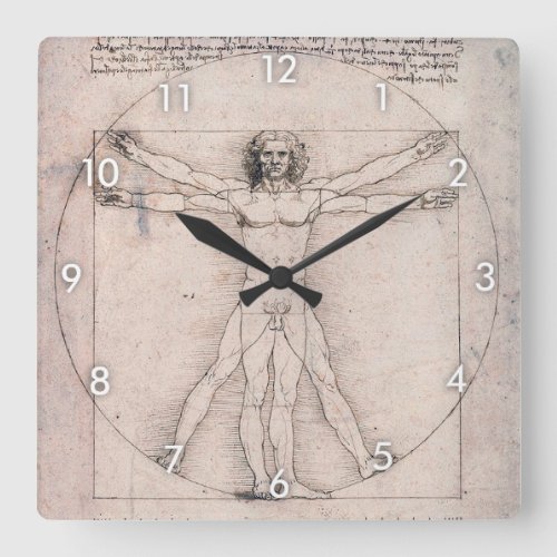 Vitruvian Man Leonardo da Vinci Square Wall Clock