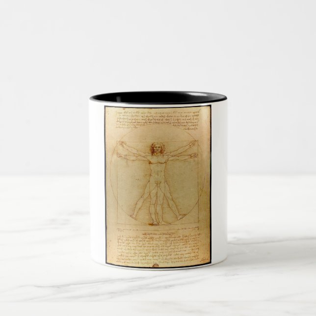 Vitruvian Man, Leonardo Da Vinci Two-Tone Coffee Mug (Center)