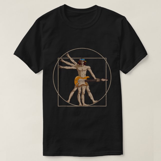 Vitruvian Man Playing Guitar Da Vinci Guitarist Mu T-Shirt (Design Front)