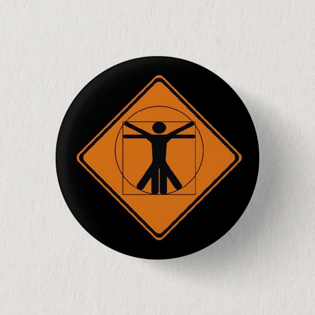 vitruvian man road sign pinback button (Front)