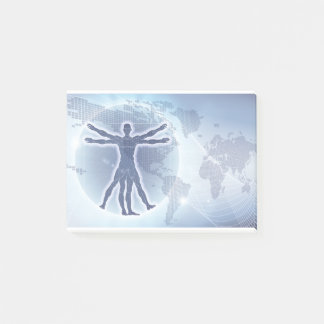 Vitruvian Man World Map Background Post-it Notes