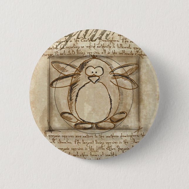 Vitruvian Penguin Pinback Button (Front)