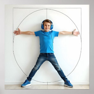 Vitruvian Style Child Blue Headphones Autism Neuro Poster