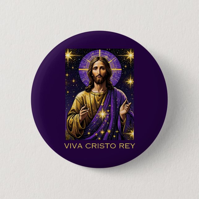 Viva Cristo Rey Catholic Jesus Christ the King Button (Front)