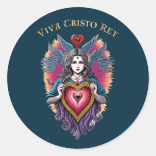 Viva Cristo Rey Sacred Heart Roman Catholic Classic Round Sticker