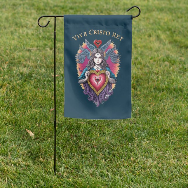 Viva Cristo Rey Sacred Heart Roman Catholic Garden Flag (In SItu)