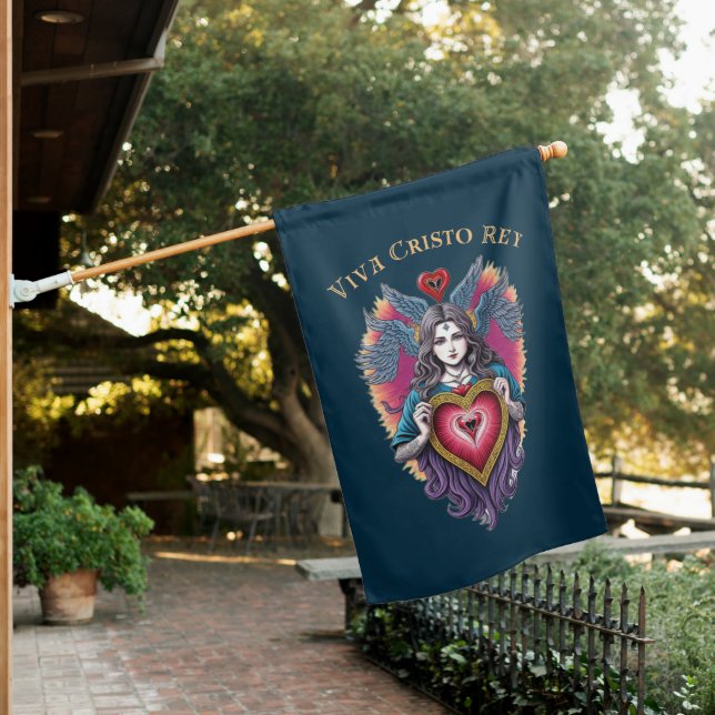 Viva Cristo Rey Sacred Heart Roman Catholic House Flag (In SItu)