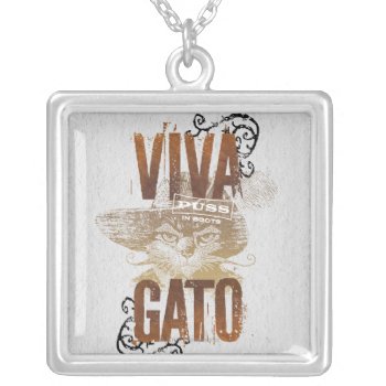 Viva Gato 2 Silver Plated Necklace by pussinboots at Zazzle