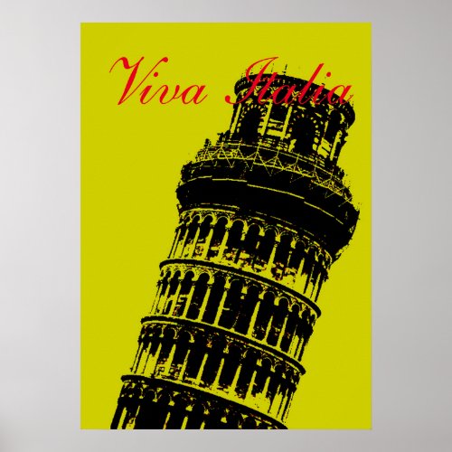 Viva Italia Leaning Tower of Pisa Italy Travel Art Poster