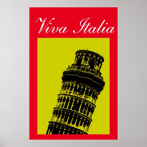 Viva Italia Leaning Tower of Pisa Travel Pop Art Poster