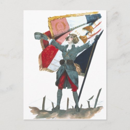 Viva la France Feminist Military Uniform and Flag Postcard
