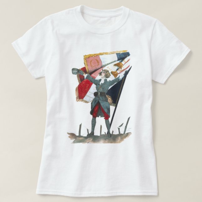 Viva la France Feminist Military Uniform and Flag T-Shirt (Design Front)