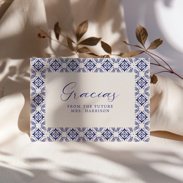 Viva La Novia Blue Talavera Bridal Shower Thank You Card (Creator Uploaded)