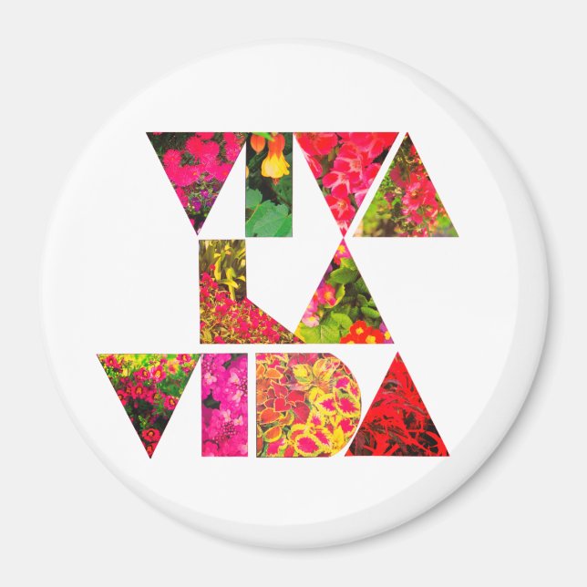 VIVA LA VIDA White Floral Letters Round Magnet (Front)
