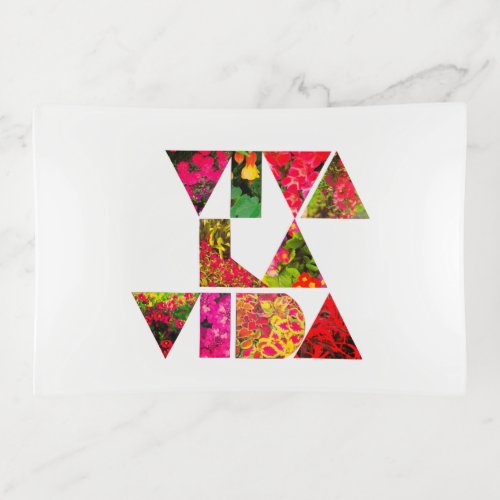 VIVA LA VIDA White Floral Letters Trinket Tray