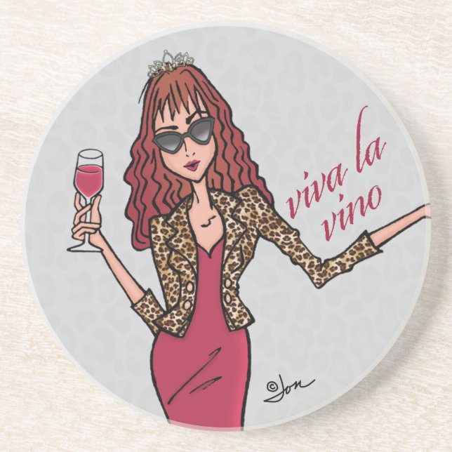 Viva La Vino Leopard Queen Sandstone Coaster (Front)