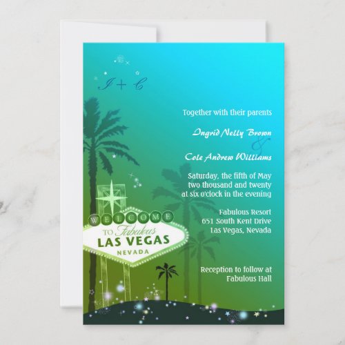 Viva Las Vegas Cyan Blue Wedding Invitation