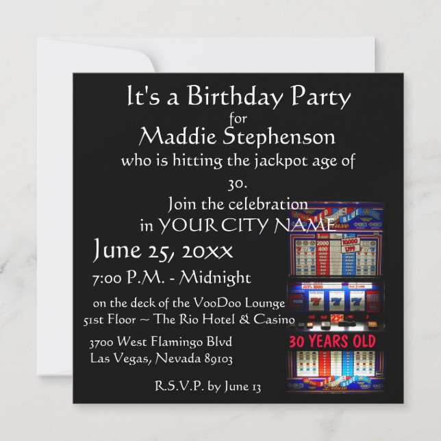 Viva Las Vegas Slot Machine Party Invitation (Front)