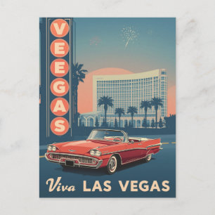 Viva Las Vegas Vintage Travel Art Postcard
