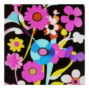 Viva Magenta Abstract Retro Boho Spring Flowers Poster