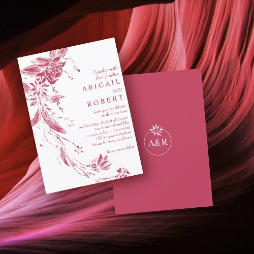 Viva magenta and white floral garland wedding invitation