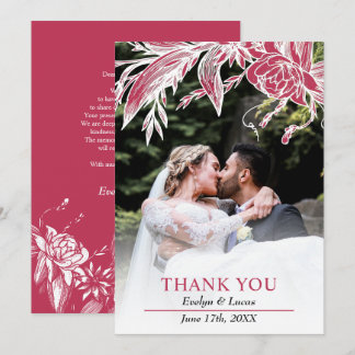 Viva magenta and white flowers wedding photo  thank you card