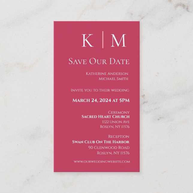 Viva Magenta and white-Modern-Save the Date- Business Card (Front)