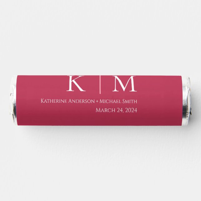 Viva Magenta and White-Monogram-Wedding- Breath Savers® Mints (Front)