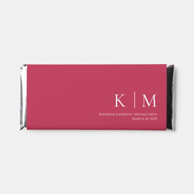 Viva Magenta and White-Monogram-Wedding- Hershey Bar Favors (Front)