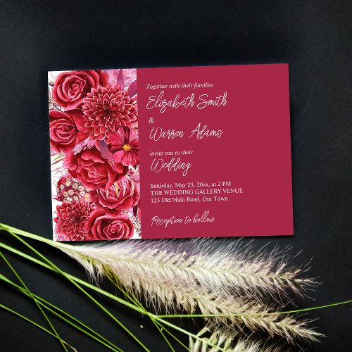Viva magenta burgundy flowers roses wedding invitation