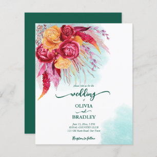 Viva magenta burgundy orange roses budget invite