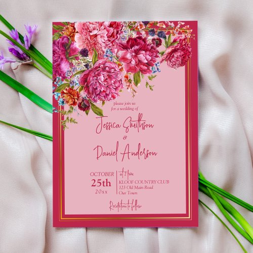 Viva magenta burgundy peonies elegant invitation