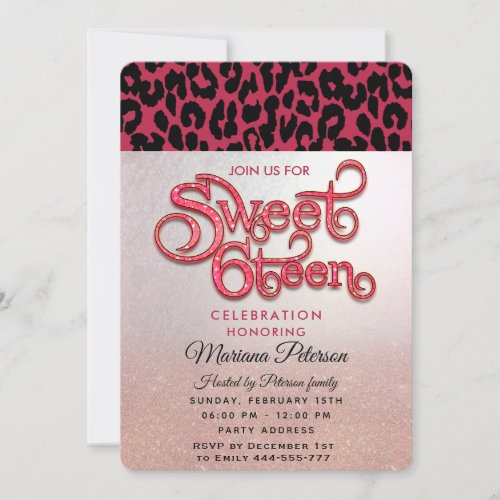 Viva Magenta Cool Trendy  leopard sweet 16  Invitation