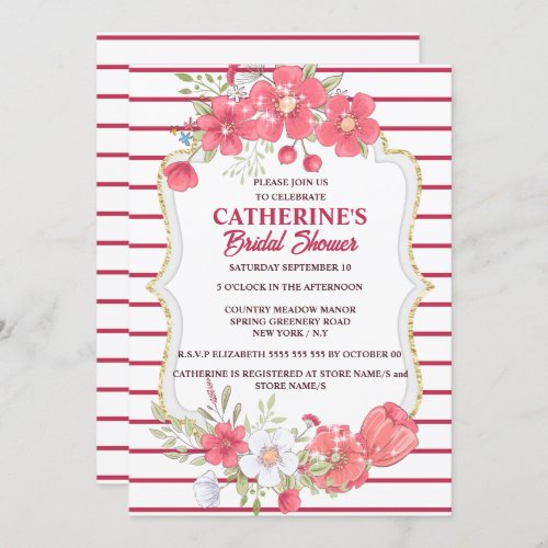 Viva magenta country flowers bridal shower chic invitation