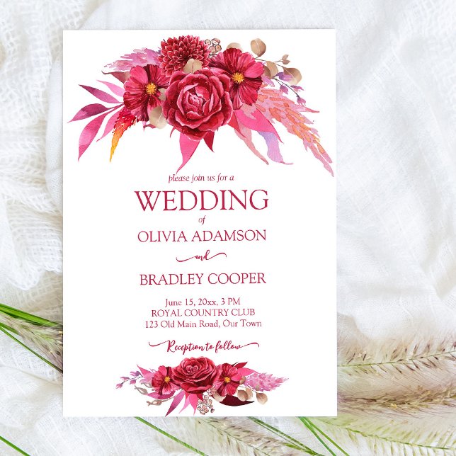 Viva magenta crimson burgundy flowers roses invitation (Creator Uploaded)